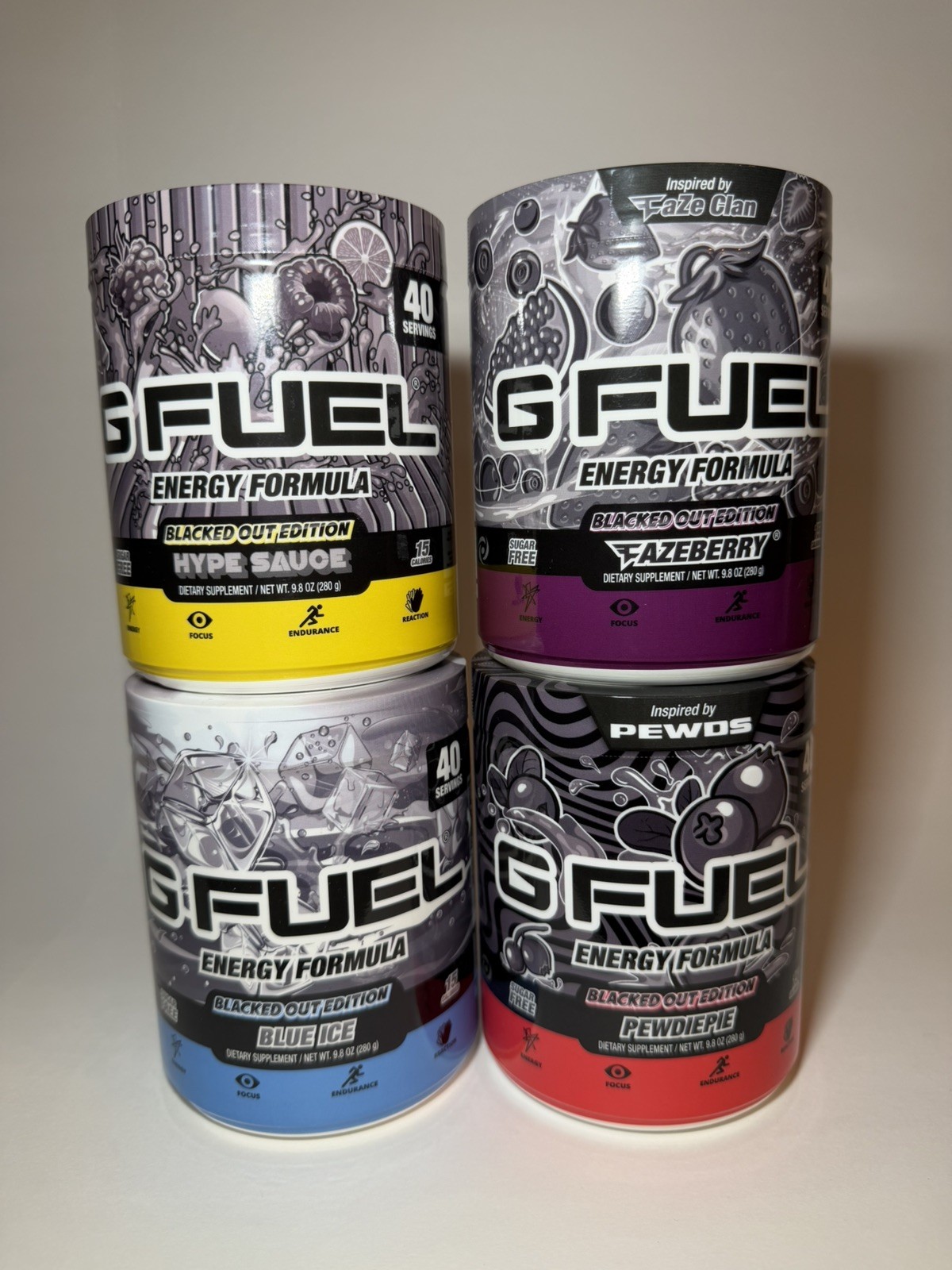 Gfuel Blacked Out Edition Set Of 4 Released 11/21 *EXPIRED-NOT FOR CONSUMPTION*