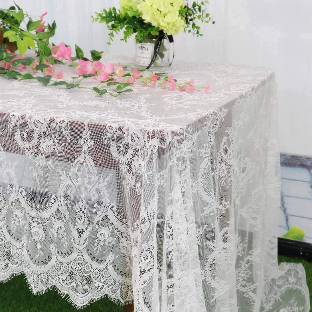 Lace Tablecloth 60X120 Inch Rectangle Embroidered Vintage Overlay
