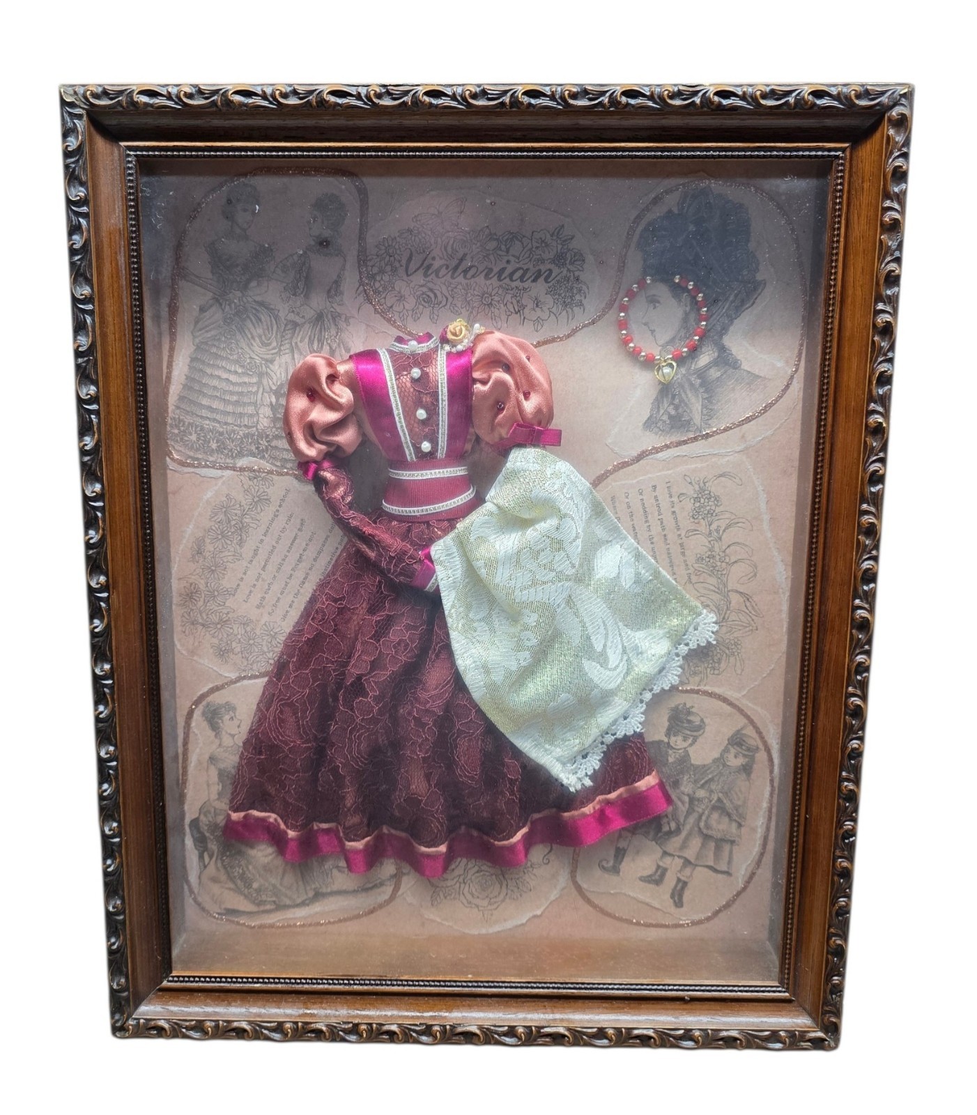 Vtg Arister Gifts Victorian Fashion Dress Accessories Frame Shadow Box 