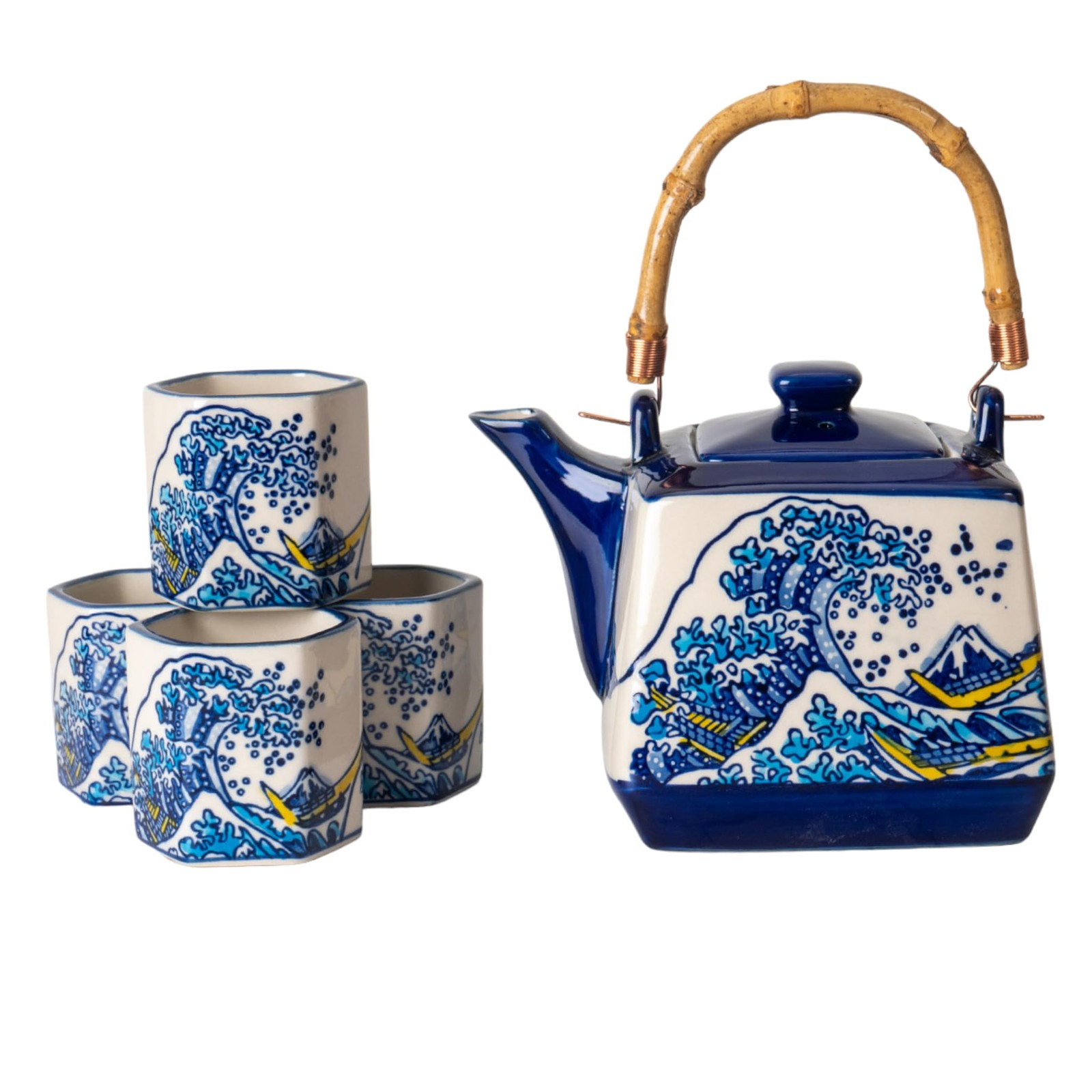 Urban Tokyo Japanese Porcelain Tea Set – Square Teapot with Strainer & 4