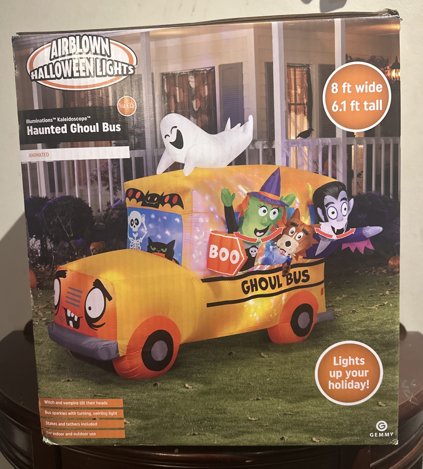 6.1 FT TALL GEMMY HAUNTED GHOUL BUS Animated Airblown LED Lighted Inflatable 