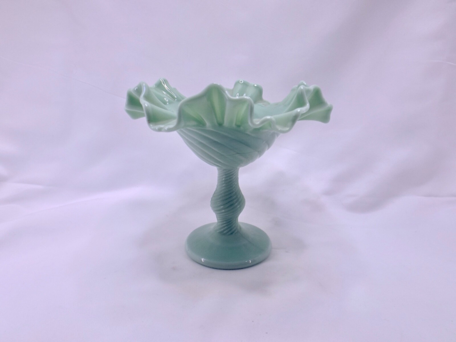 Green Glass Fluted Compote 6.5