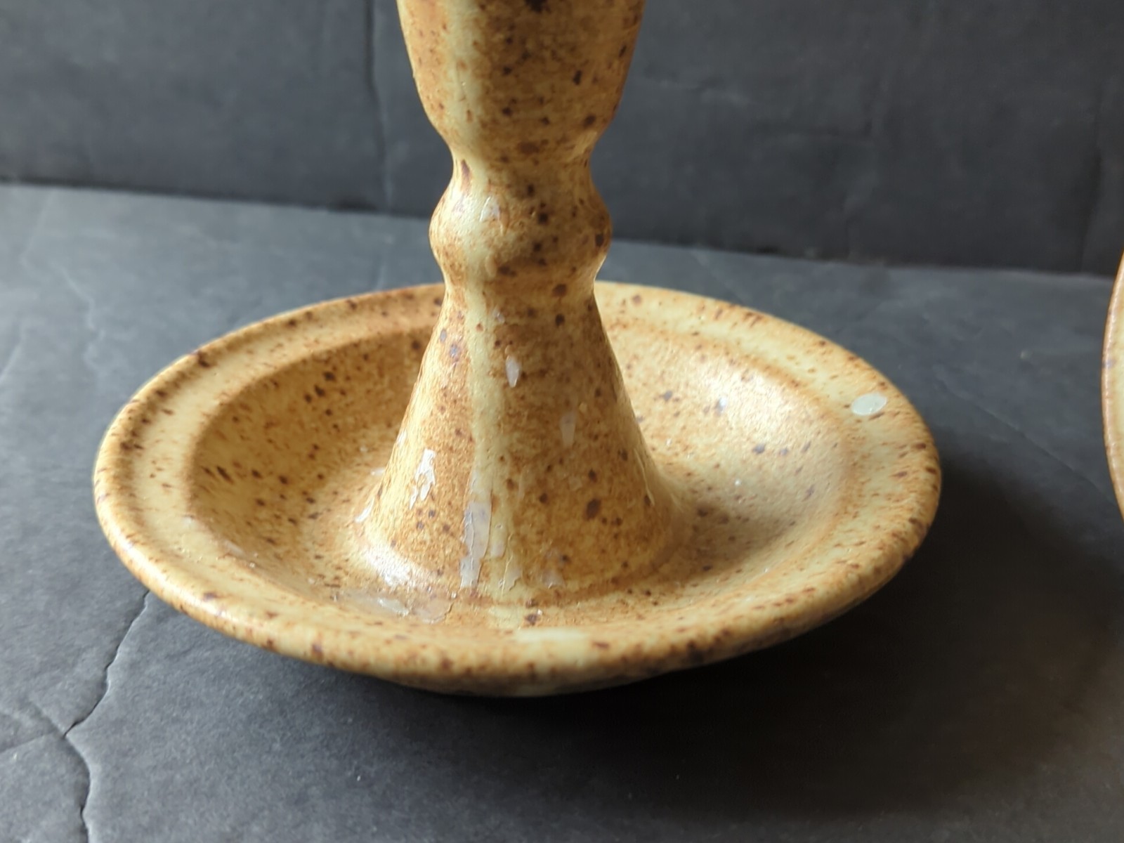 Signed Studio Pottery Stoneware Speckled Candlesticks Jud 84 Set Of 2 Taper 