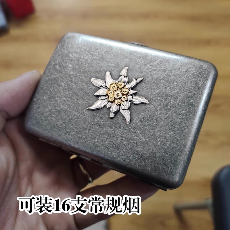 WWII German Edelweiss Brass Carved Cigarette Cases Holder Box 16 Cigarettes