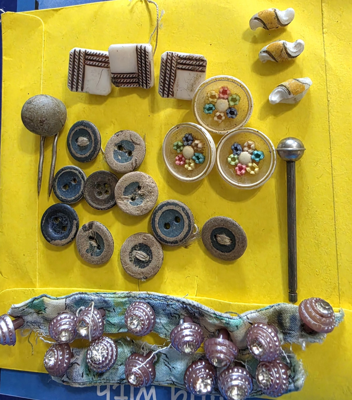 Bottom Of The Button Jar Goodies, Flower Bouquet, Wooden, Shank Rhinestone, More Bottom Of The Button Jar Goodies, Flower Bouquet, Wooden, Shank Rhinestone, More