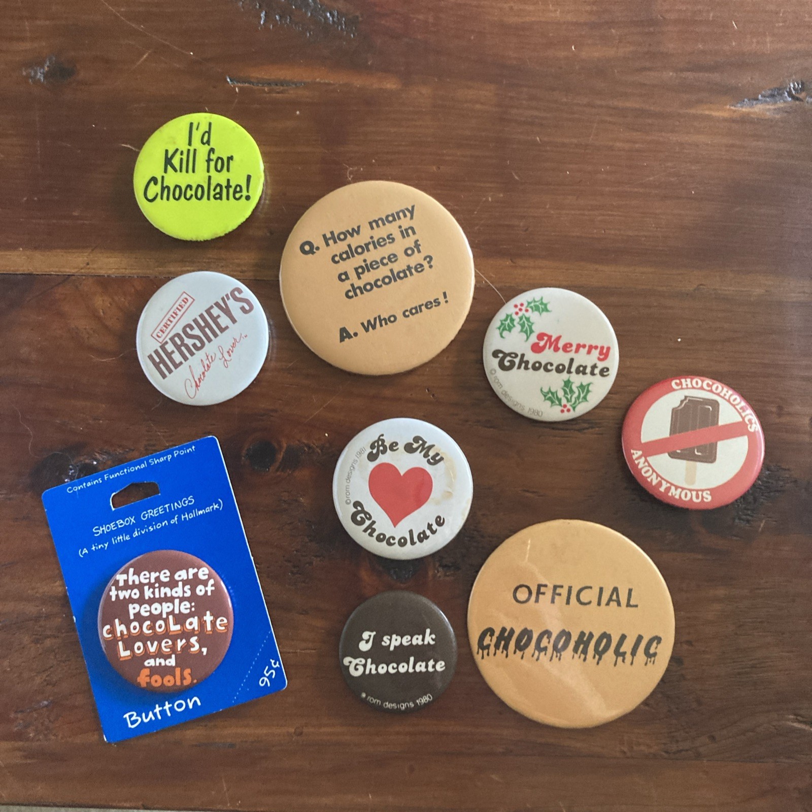 Vintage Lot Of Chocolate Themed Pins/Buttons