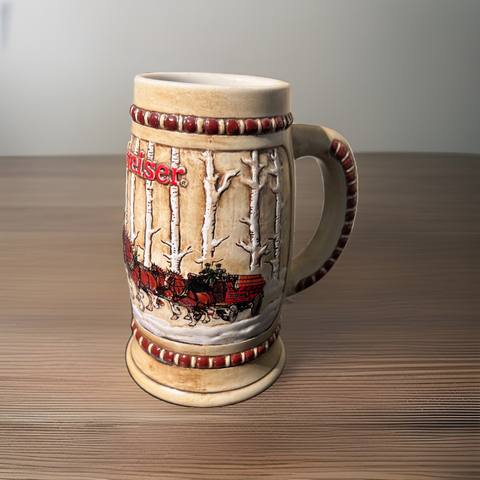VINTAGE BUDWEISER HOLIDAY STEIN CS50 1981 SNOWY WOODLANDS