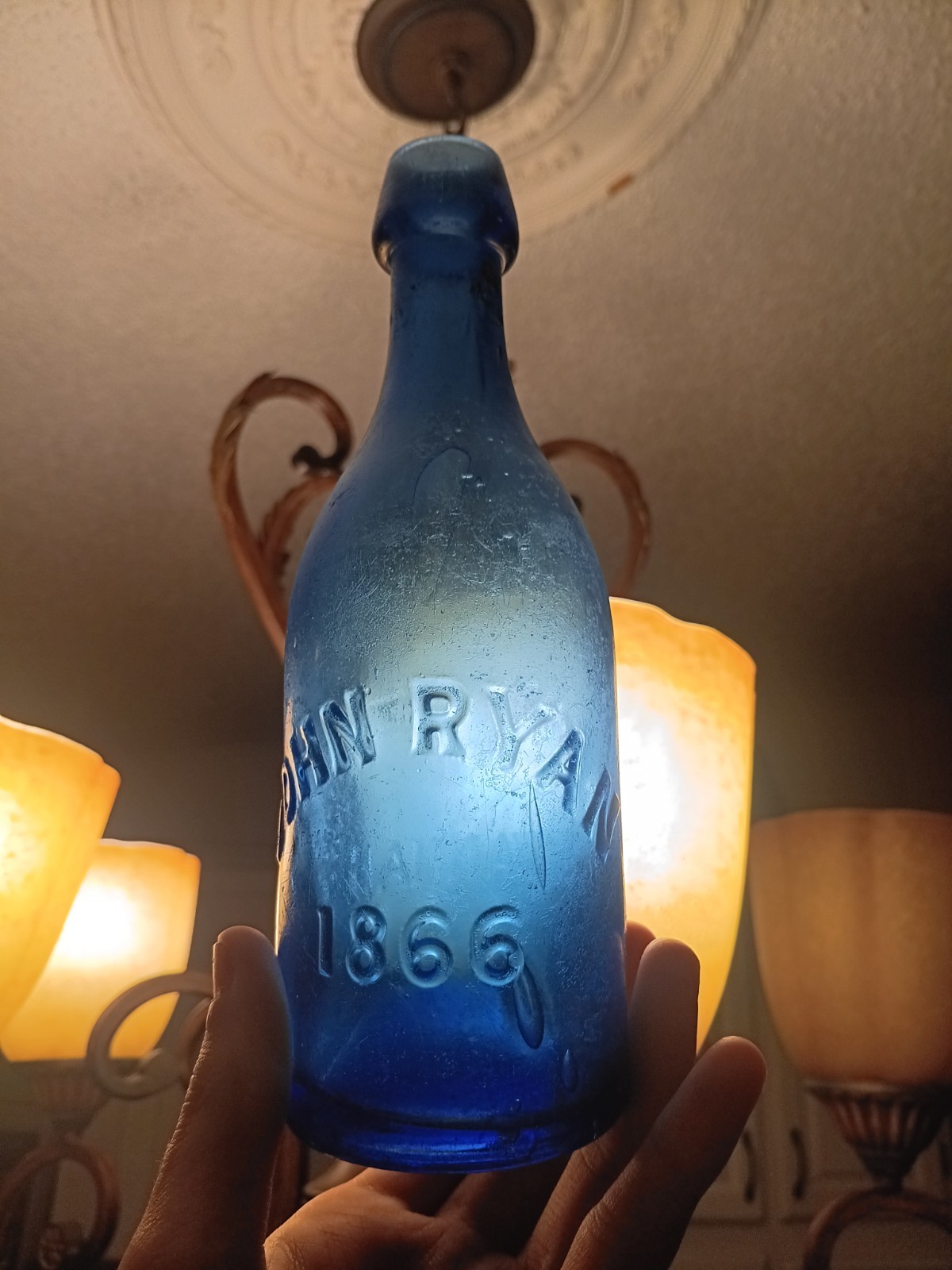 RARE 1866 Cobalt John Ryan bottle Savanah Georgia Terrific Condotion