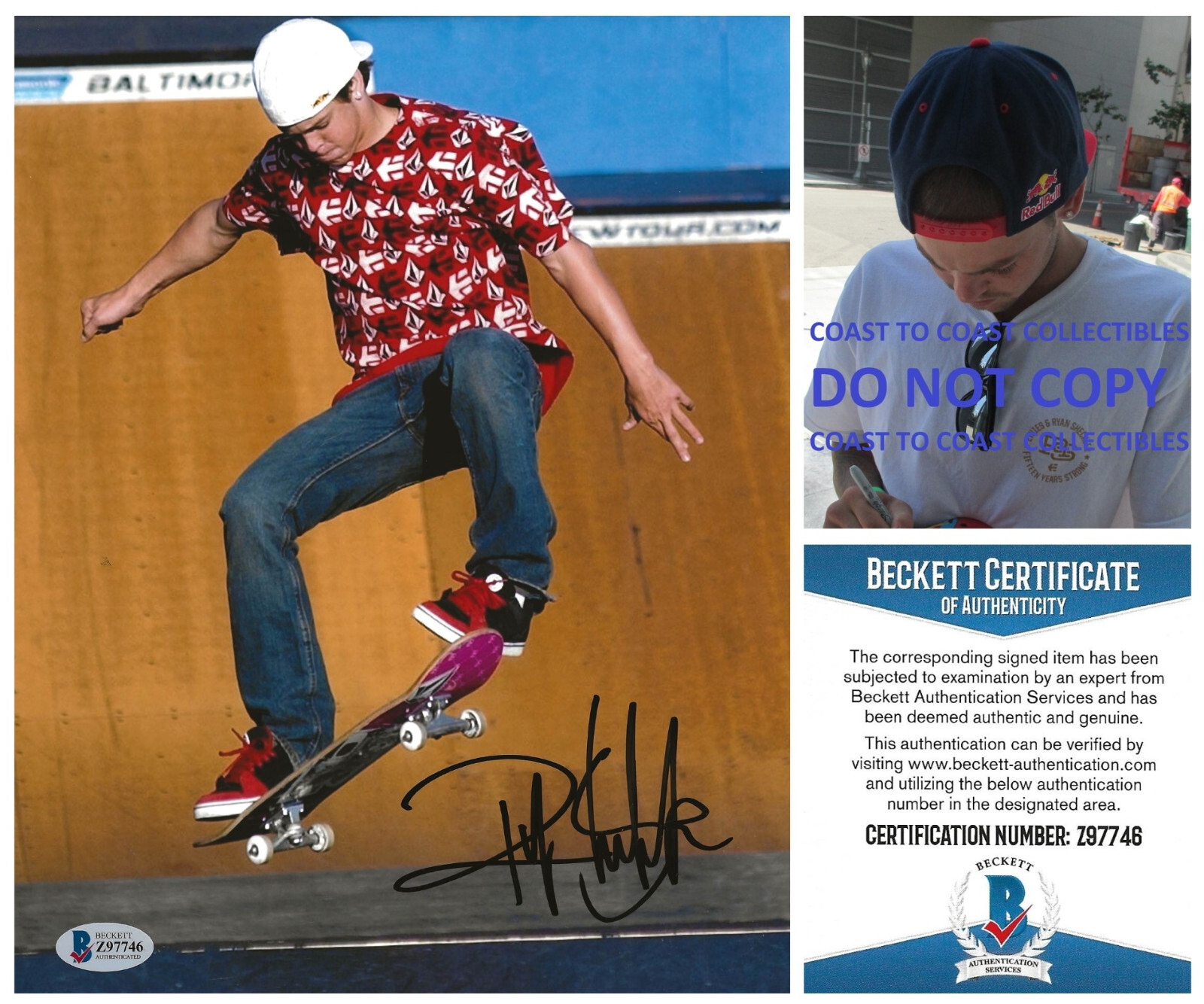 Ryan Sheckler skateboarder signed 8x10 Photo proof Beckett COA autographed.