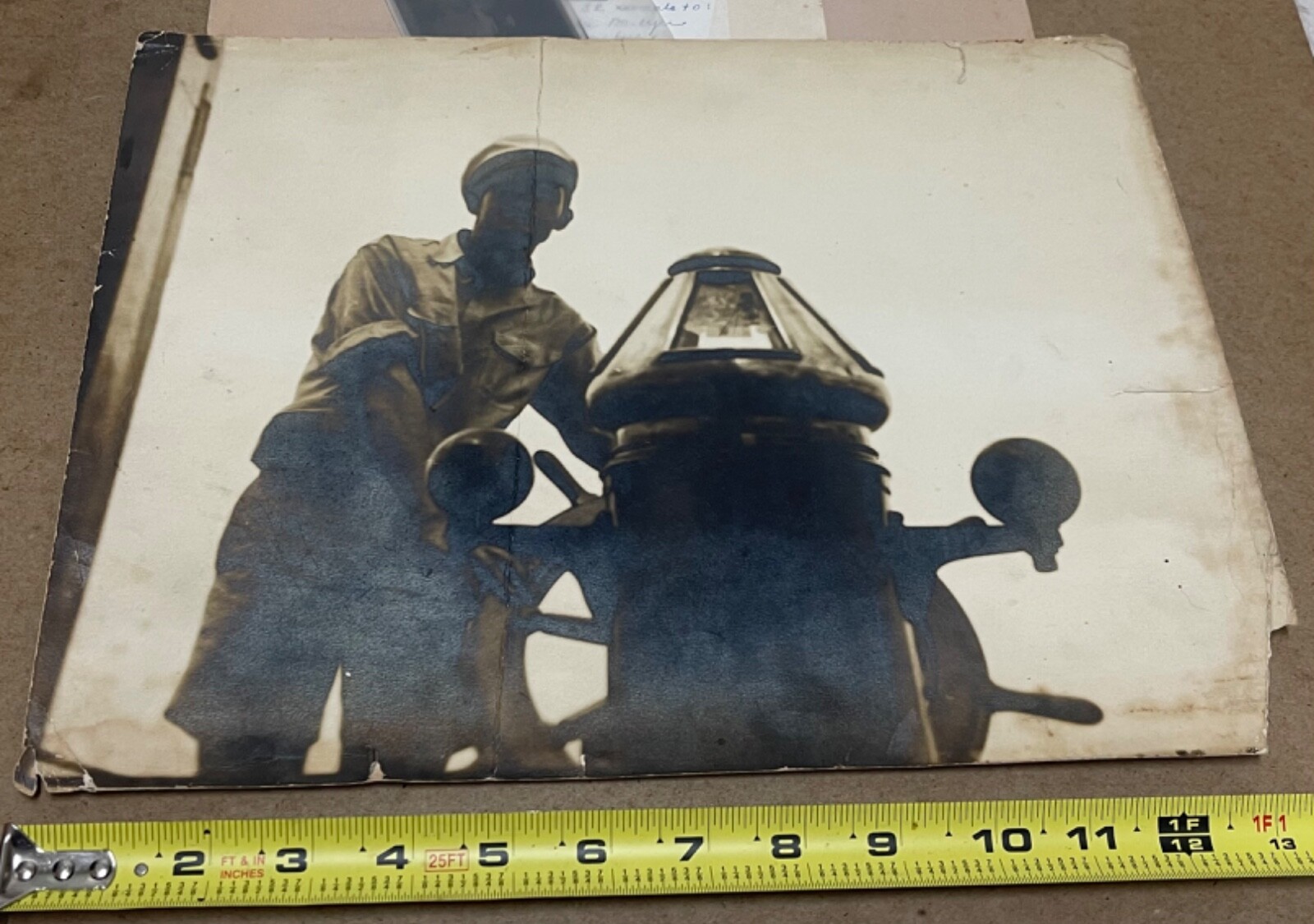 Antique VTG 1900s Photo 11x14 Albumen Print SEA CAPTAIN Ship Wheel NAUTICAL OOAK