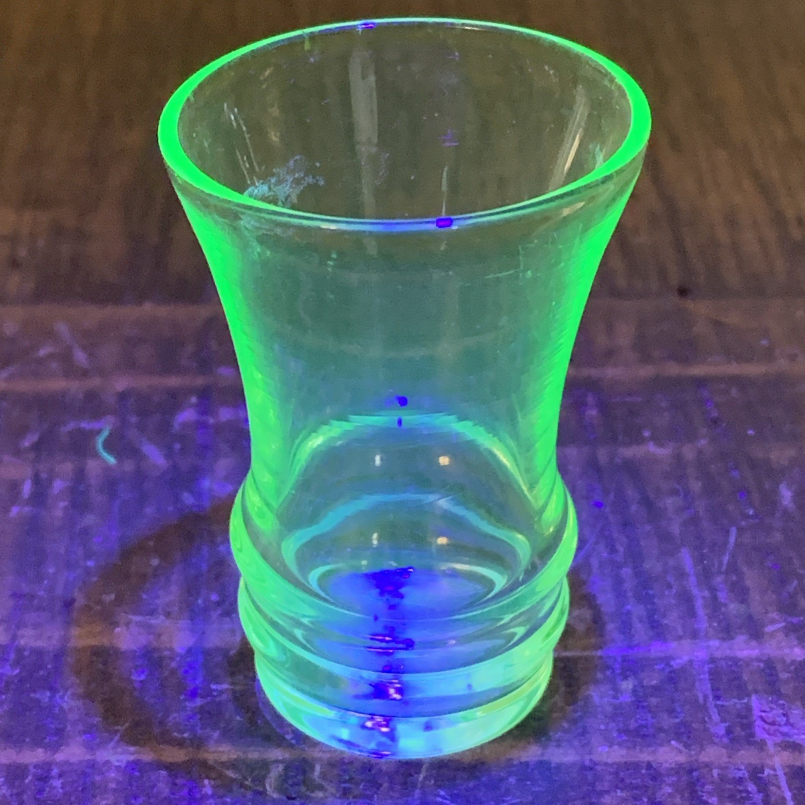 Vintage Uranium Vaseline Glass Shot Glass Glows Art Deco 2 in.