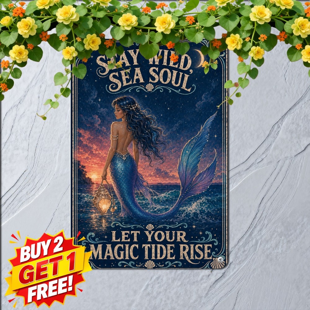 Ocean Theme Garden Wedding Mermaid Heart Silhouette Metal Tin Sign