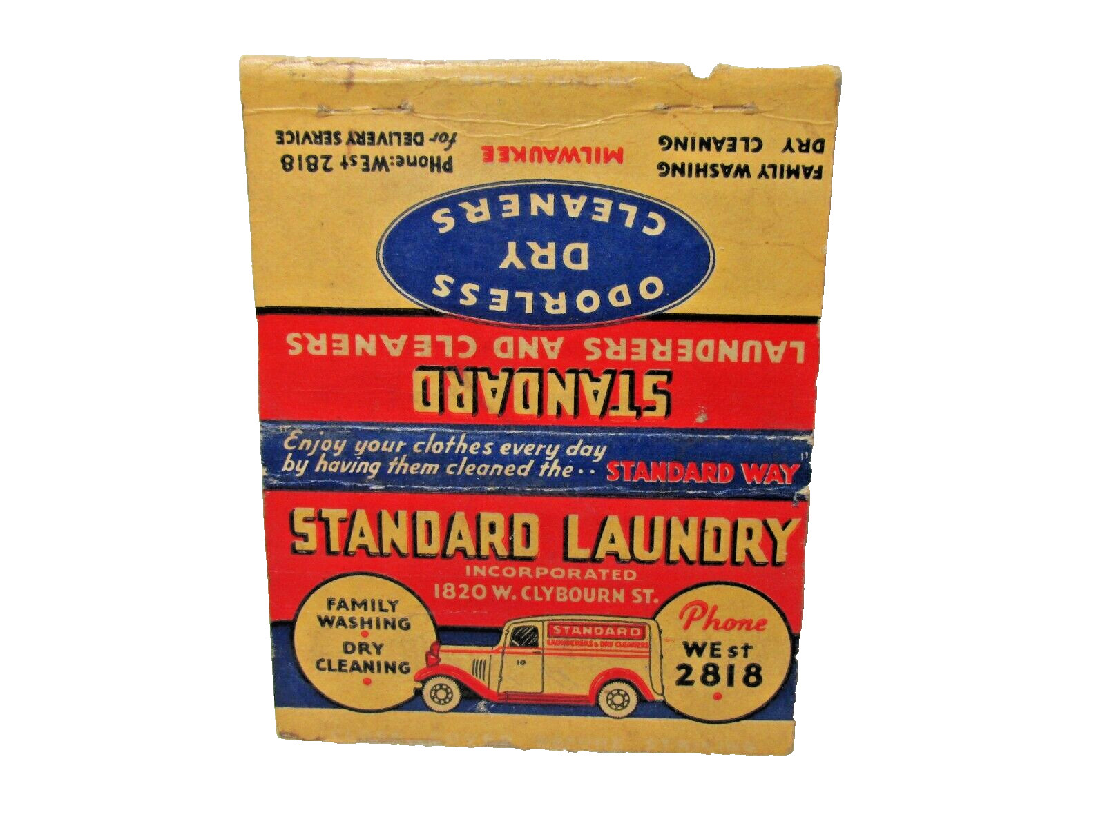 Vintage Truck Standard Laundry Milwaukee Royal Flash Billboard Matchbook Cover