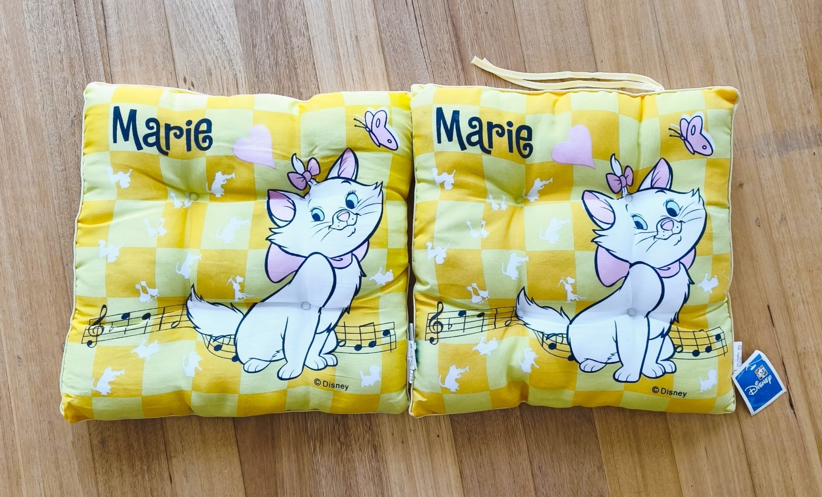 Vintage 2 X New Disney Aristocats Seat Cushion Marie Yellow Cat Kitten