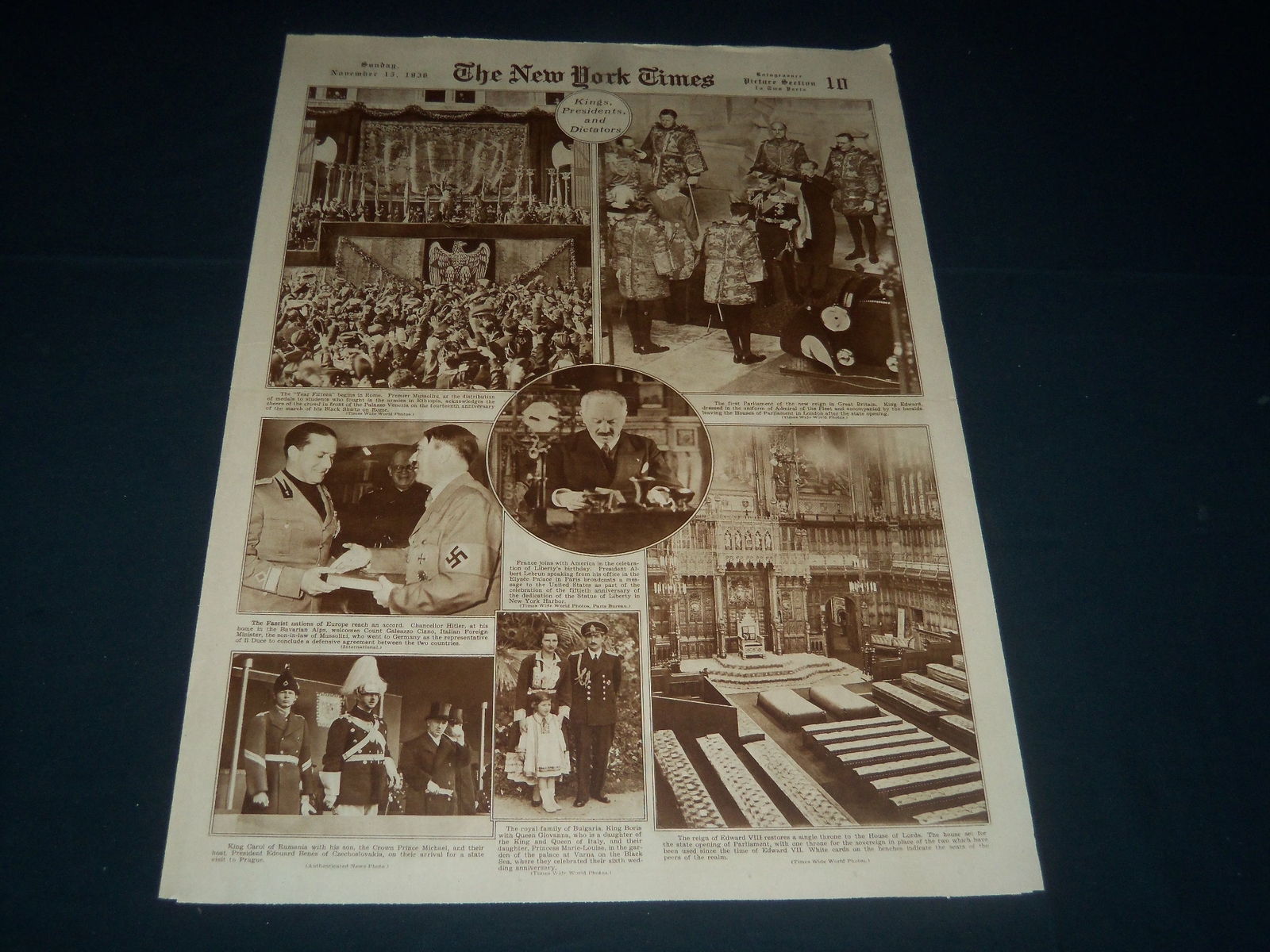 1936 NOVEMBER 15 NEW YORK TIMES PICTURE SECTION - KINGS - PRESIDENTS - NT 7368 1936 NOVEMBER 15 NEW YORK TIMES PICTURE SECTION - KINGS - PRESIDENTS - NT 7368