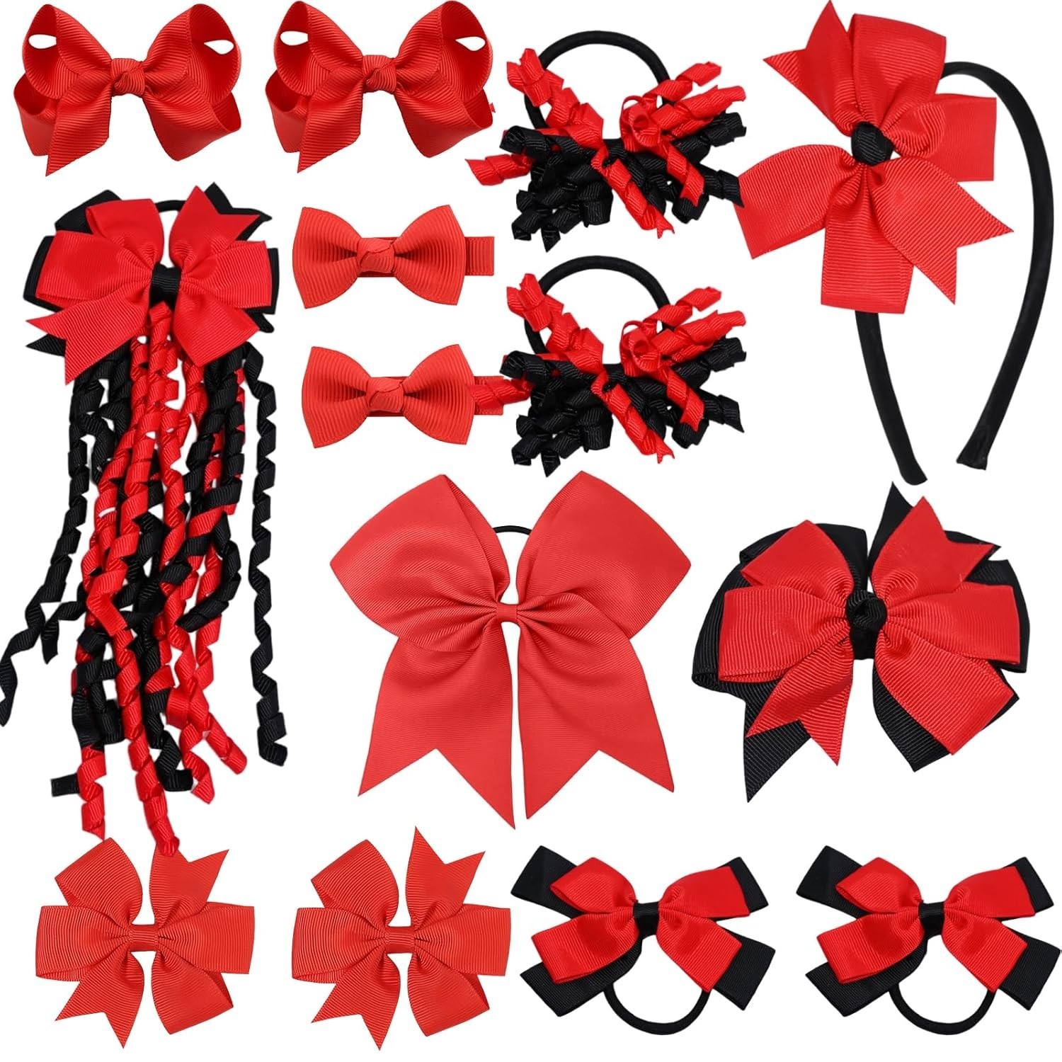 School Hair Accessories Set 14 Pcs Uniform Hair Bow Headbands Clips Hair Ties Re