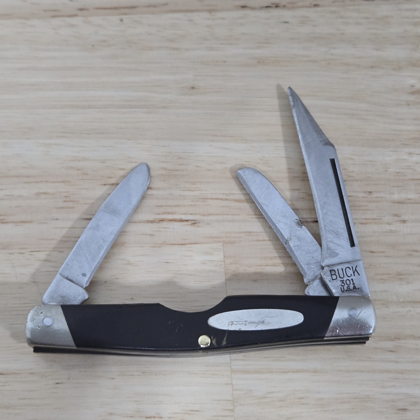 Vintage  1972-1986 Buck USA 301 Stockman 3 Blade Folding Knife Black Handle