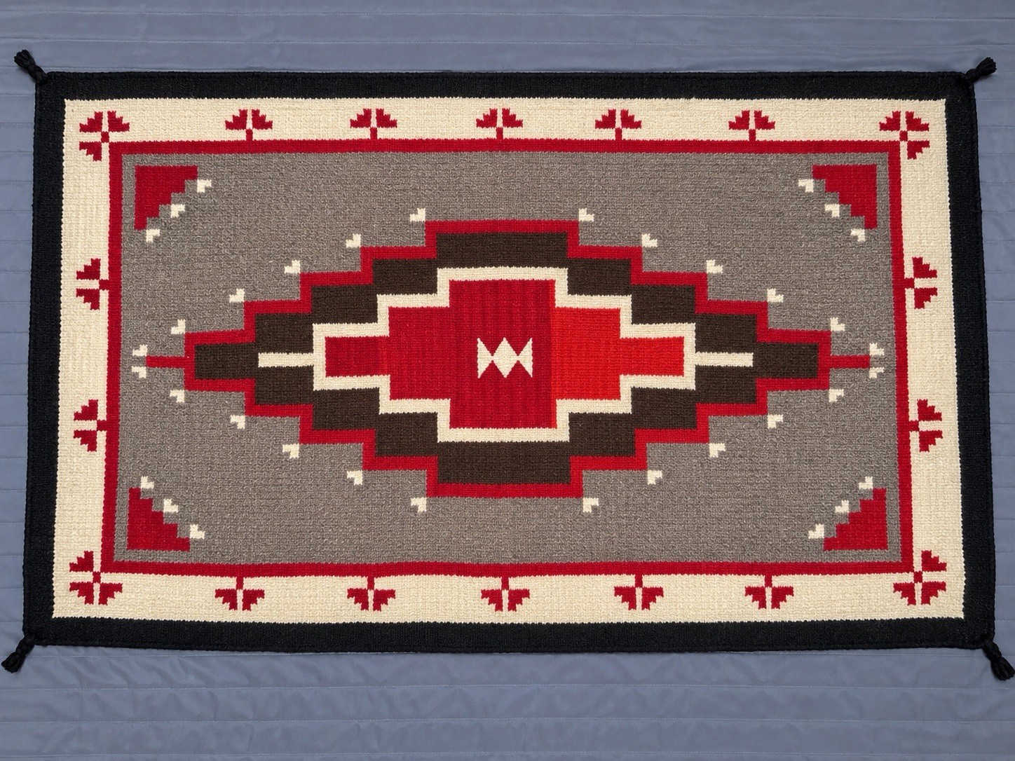Vintage Southwestern Geometric Woven Rug Red Gray Black Western Decor
