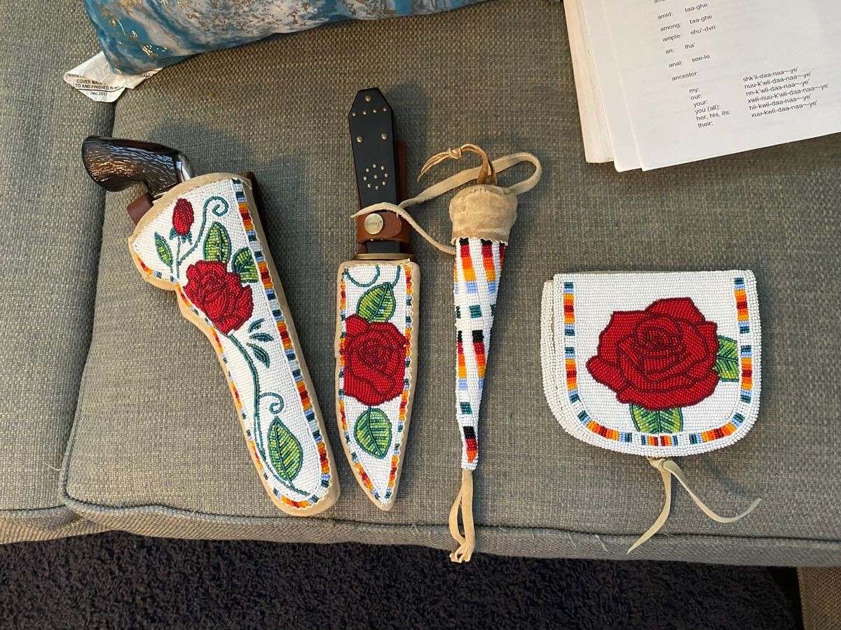 Native American Sioux Handmade Knife Sheath set Indian Beaded Knife Cover 4 Pcs