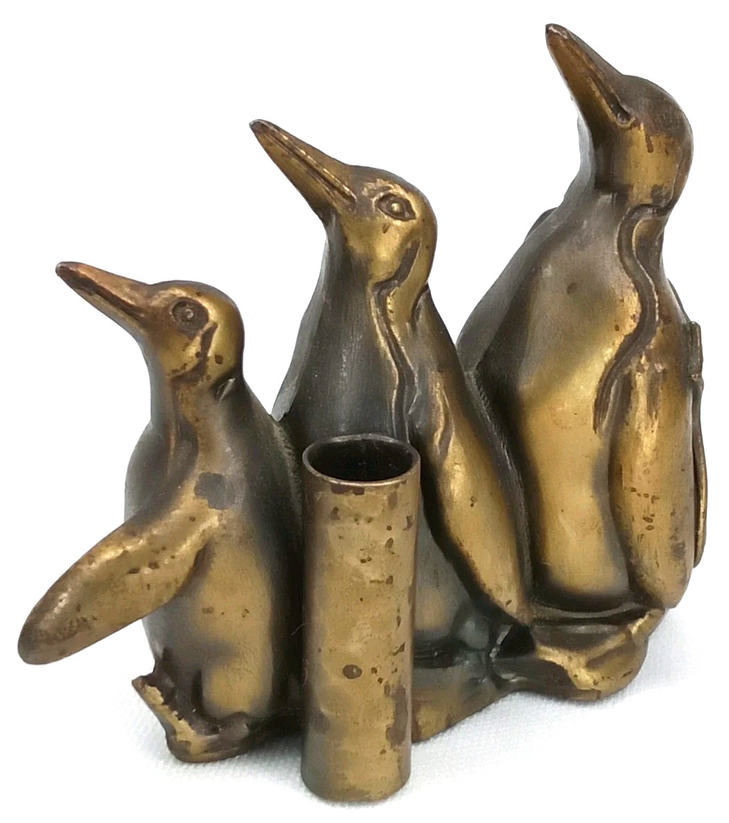 Vintage 1950s Brass Penguin Pen Holder Great Seal Of The State Of New Jersey