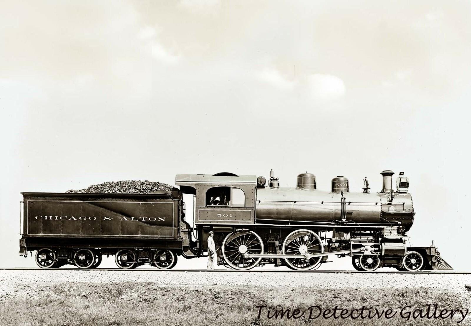 Chicago & Alton Railway Locomotive & Coal Car - c1900 - Historic Photo Print