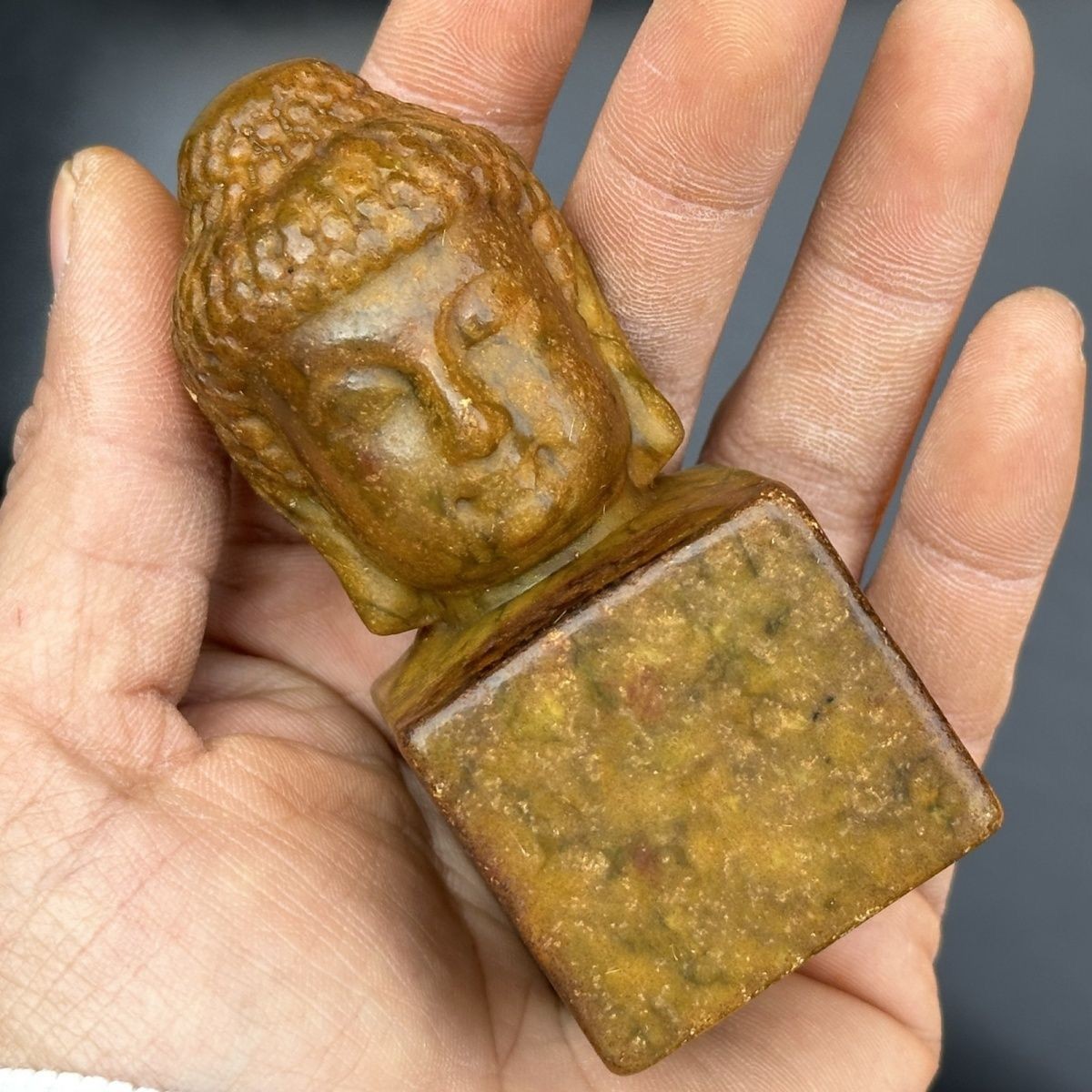 Ancient Xiuyan Jade Pendant Guanyin Seal Carving Antique Style Ornament