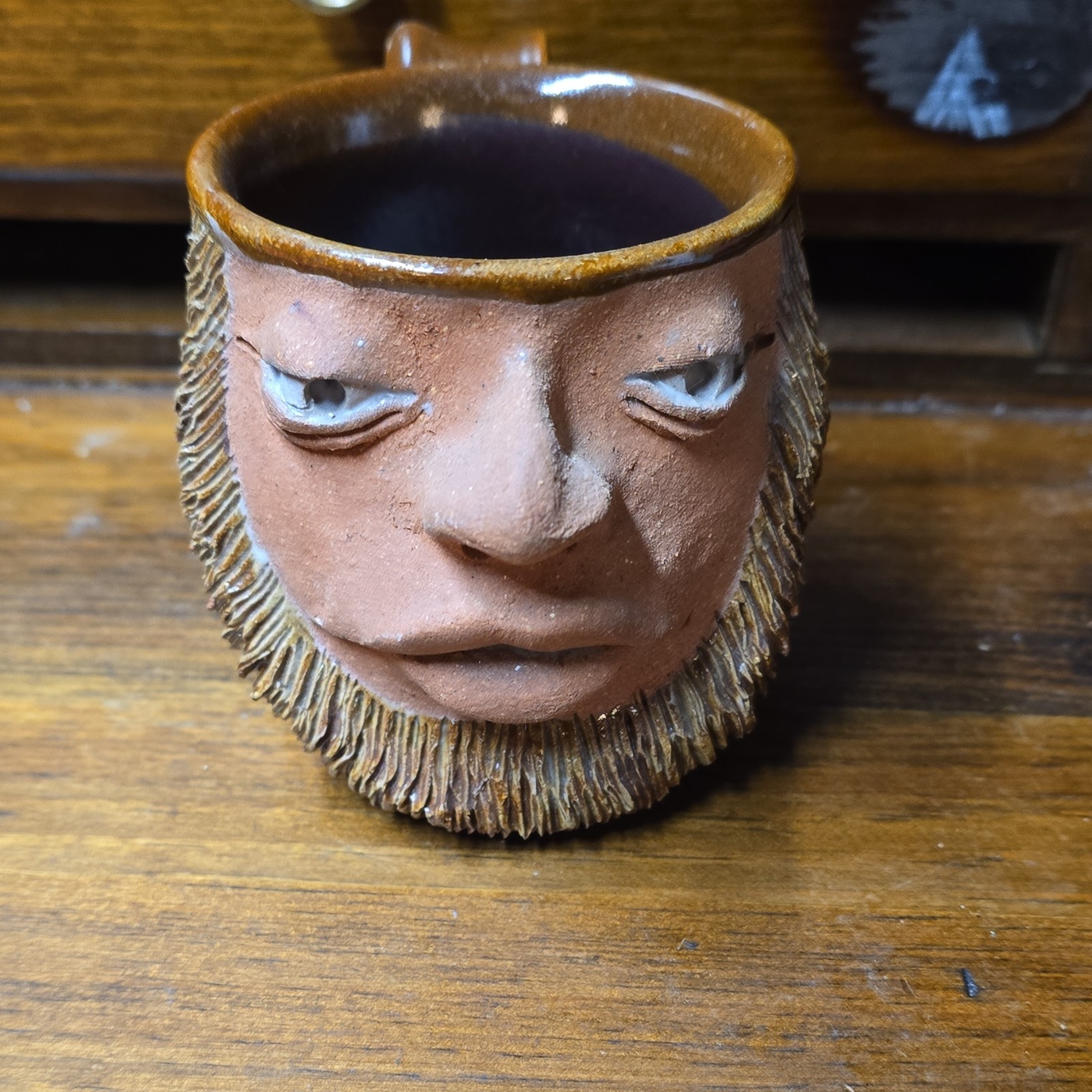 Glad Pottery Handmade Brown Ceramic Figural Face Mug Canada 2017 With Handle