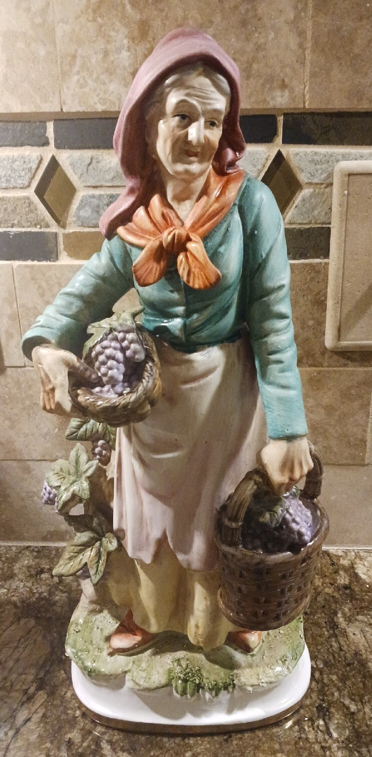 Vintage Mid-Century Old Woman Ceramic Figurine Statue Fruit Baskets Vintage Mid-Century Old Woman Ceramic Figurine Statue Fruit Baskets