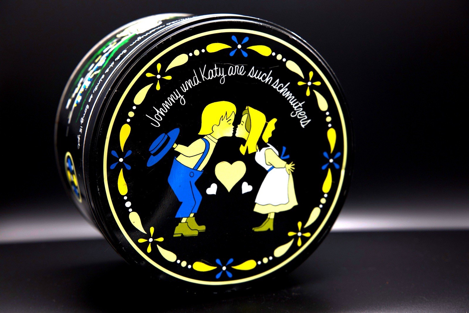 Vintage Pennsylvania Dutch Amish Novelty Tin - Katy & Johnny \