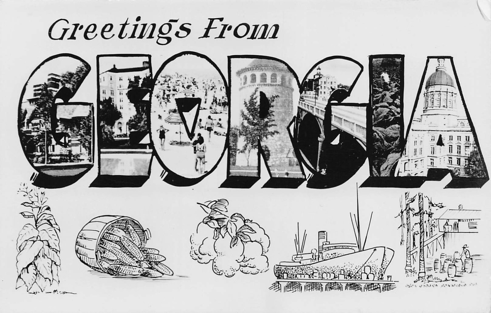 Georgia GA Greetings From Large Letter Chrome Real Photo RPPC Postcard
