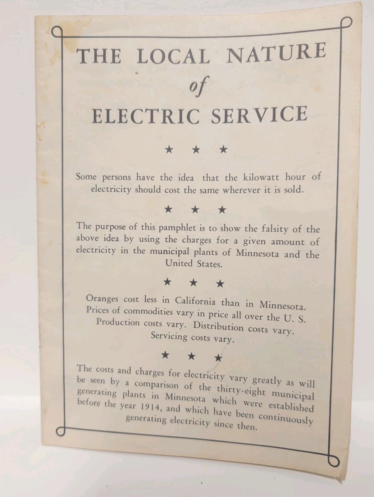 1933 State Of Minnesota Local Electric Service Kilowatt Hour Electricity Cost 