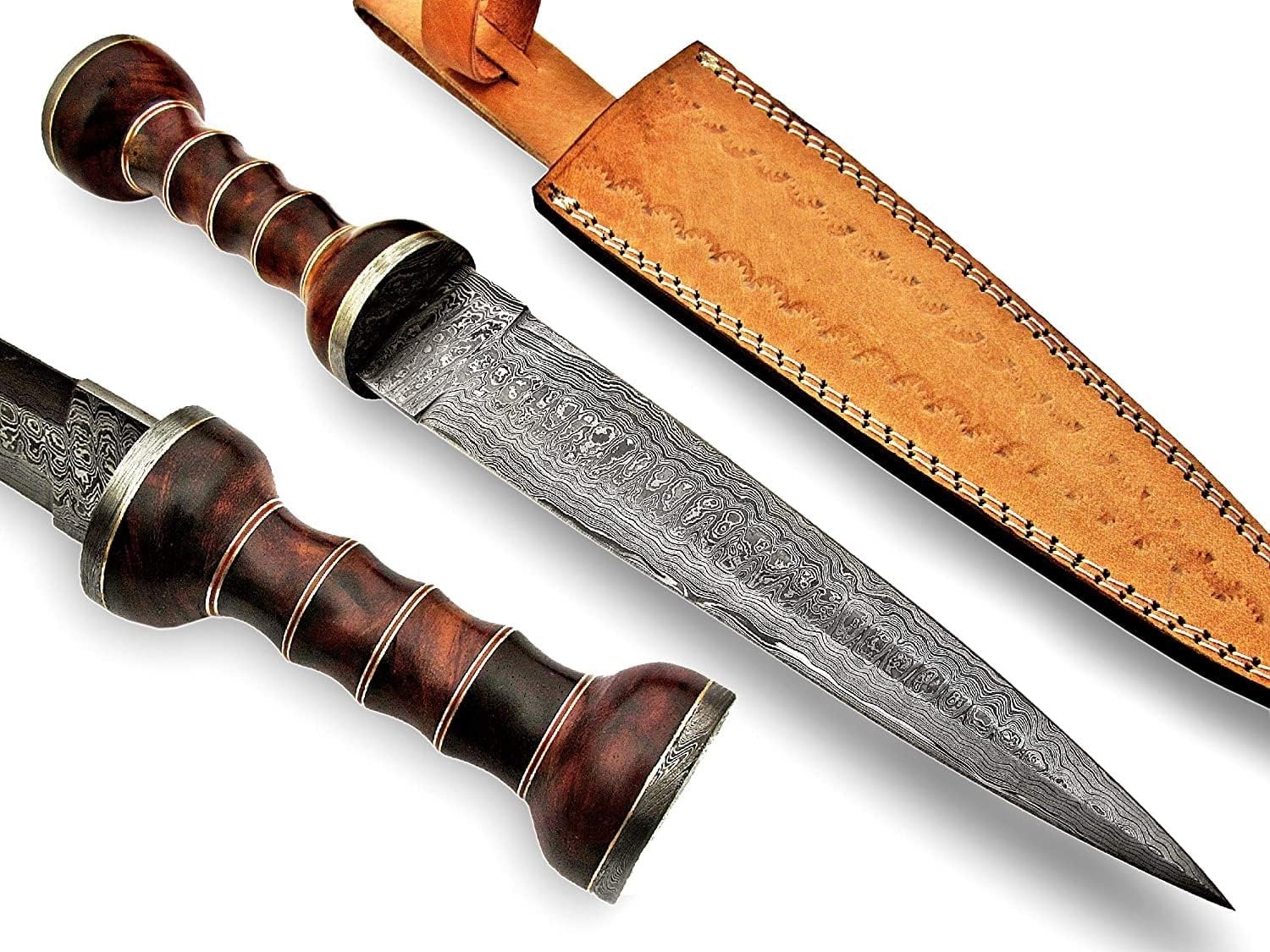 Custom Handmade Damascus Steel 15 Inches Dagger Knife - Wooden/Brass Handle