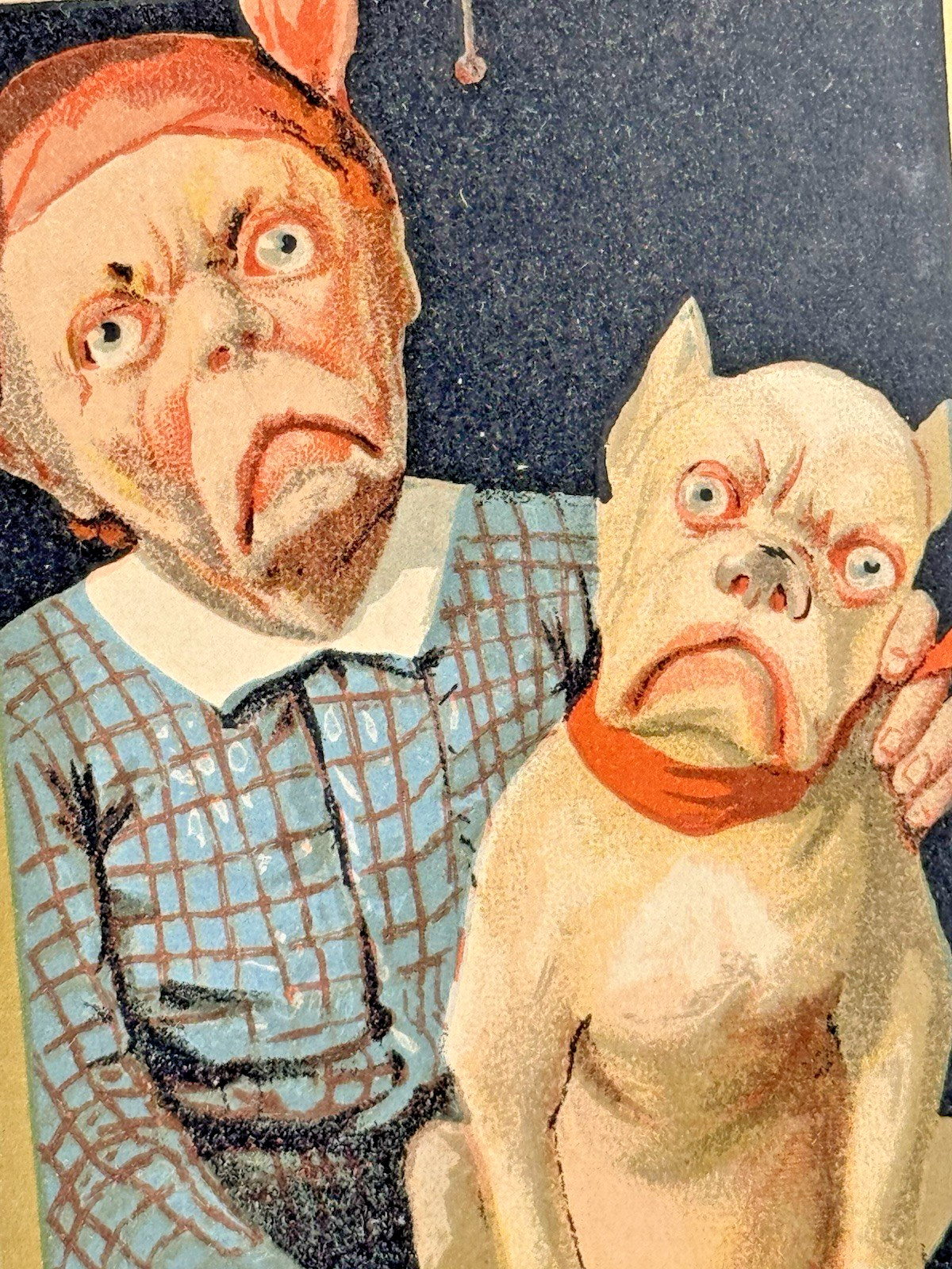 1890s Antique Victorian Trade Card Man & Bulldog Resembling Each Other Ephemera 1890s Antique Victorian Trade Card Man & Bulldog Resembling Each Other Ephemera