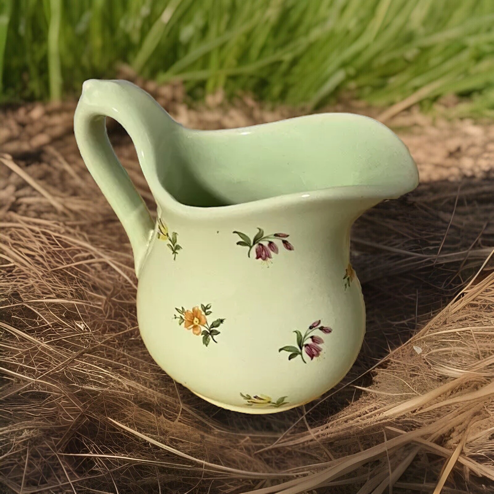 Crownford Giftware Green Floral  Sculptured Porcelain Pitcher Made In England