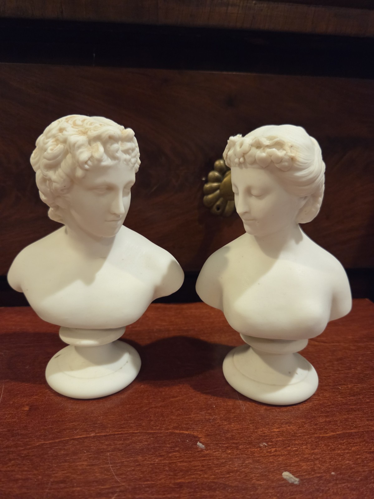 Antique Victorian Parian Ware Busts Cupid & Flora J&TB Bevington 6” 1800's