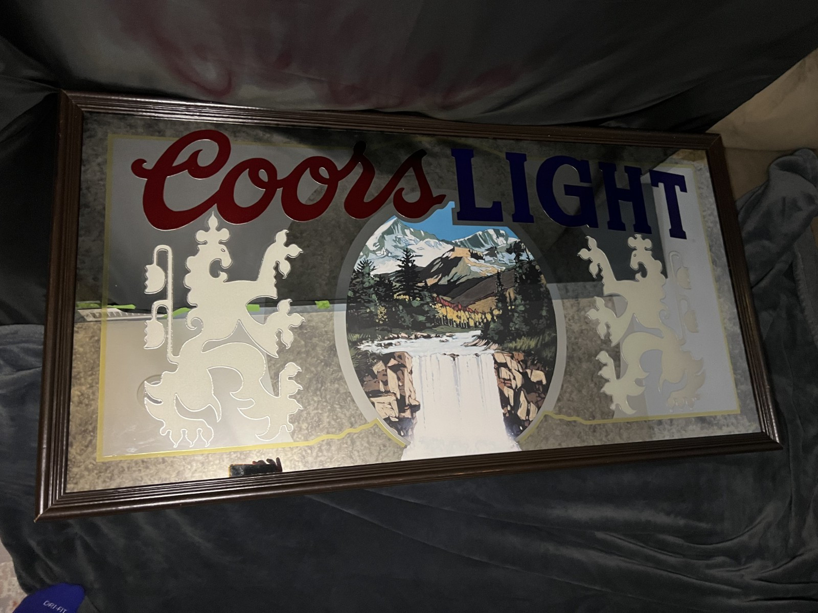 Vintage Coors Light Etched Glass Waterfall & Crest (RARE)