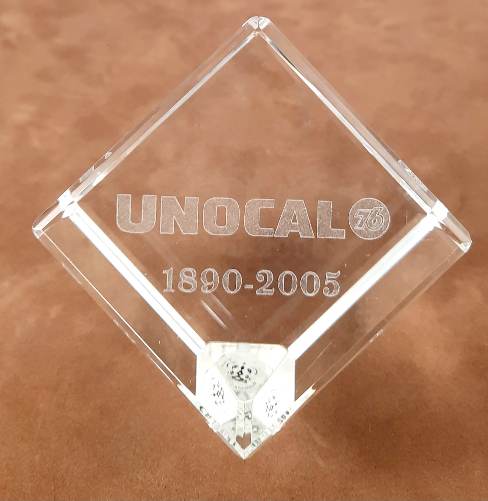 Vintage UNOCAL 76 Commemorative  Crystal Glass Cube Paper Weight  1890-2005