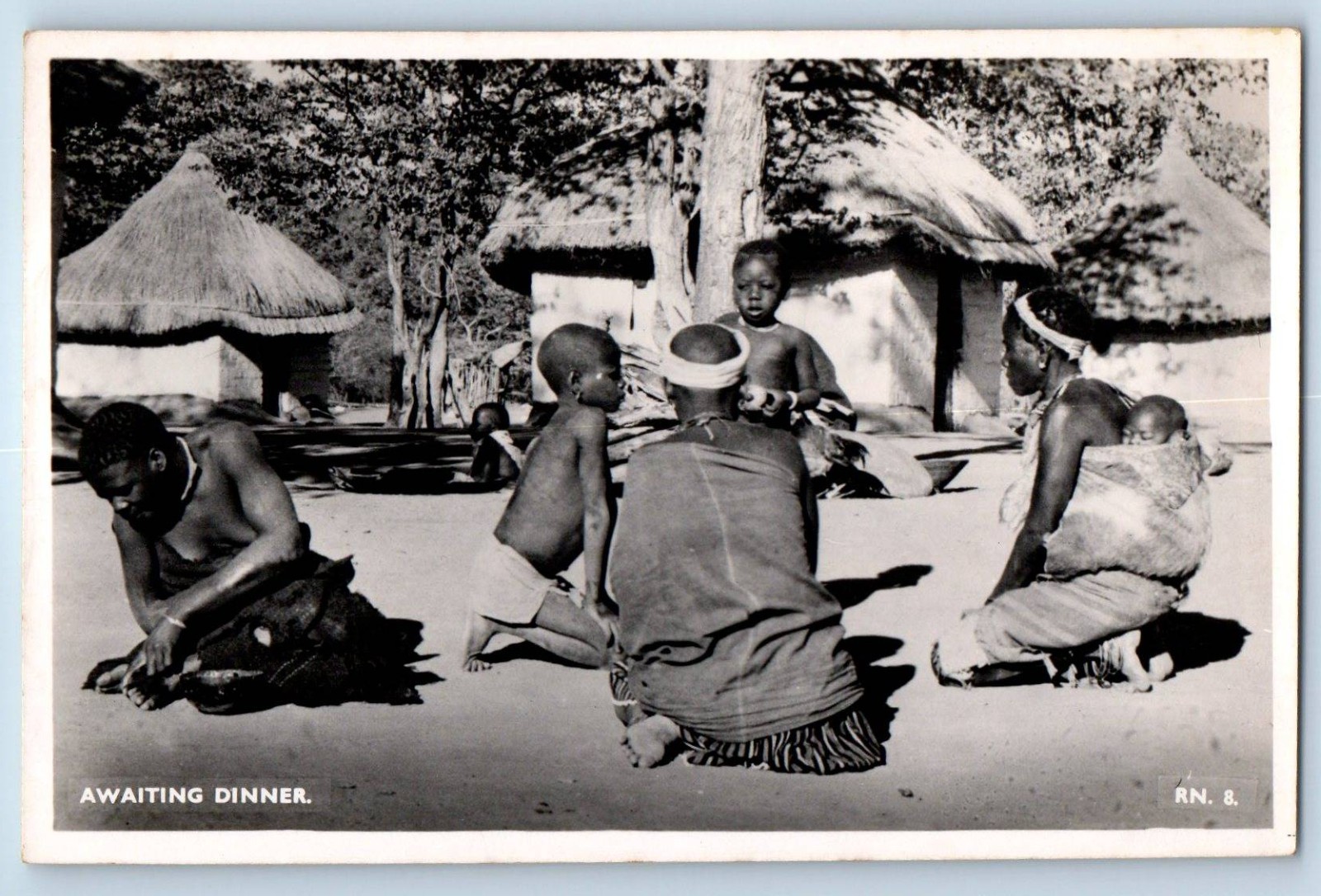 South Africa Postcard Awaiting Dinner Family Tibe c1920\'s Antique RPPC Photo