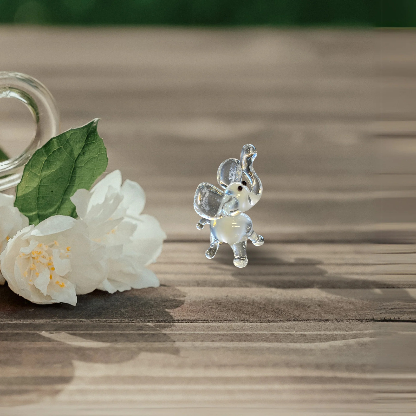 White Elephant Figurine, Mini Glass Murano Quality Lampworking Glass Figurine,
