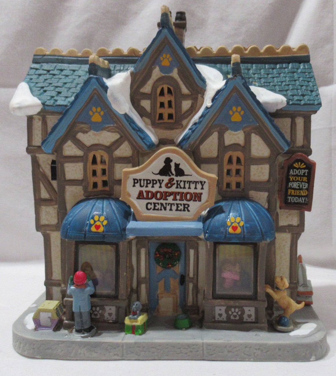Lemax Christmas Village PUPPY & KITTEN ADOPTION CENTER Porcelain Building Light