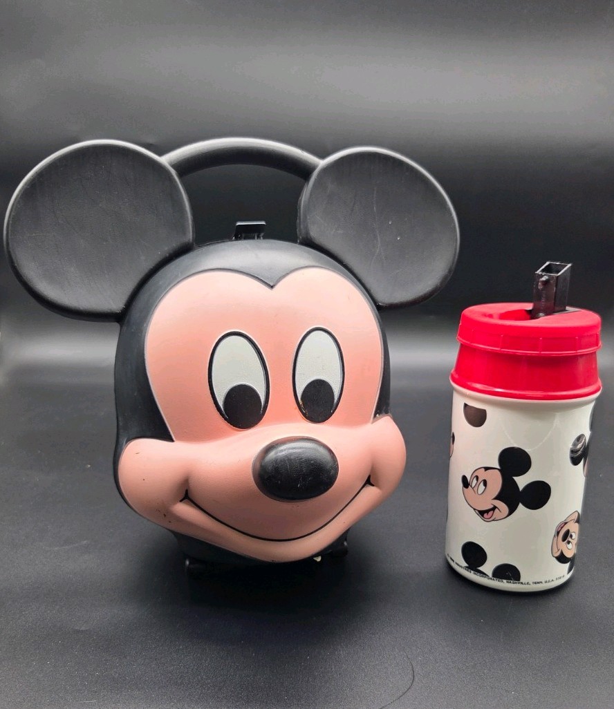 Vintage Aladdin Disney Mickey Mouse Head Lunch Box Kit w/ Thermos 