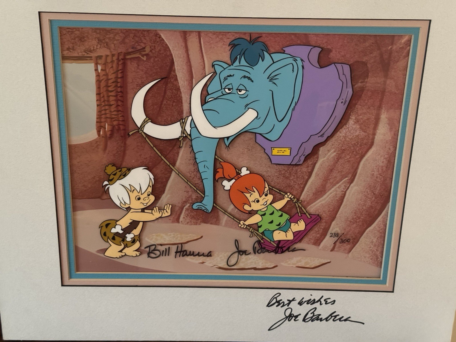 Flintstones Triple Signed Cel  Hanna Barbera Swing Set Signed Twice Joe Barbera