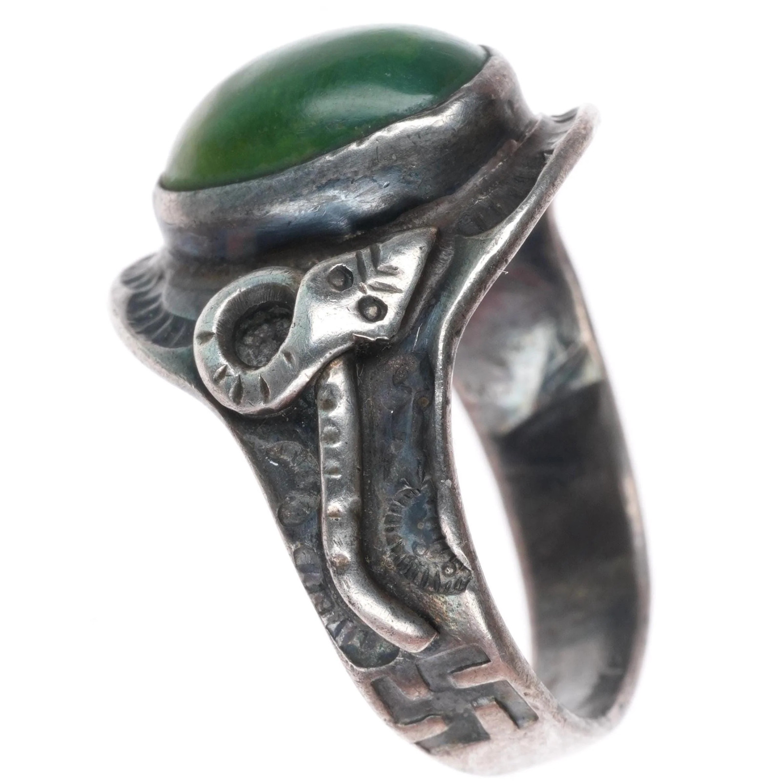 sz8 c1930 Navajo sterling silver Cerrillos turquoise whirling logs/Snakes ring sz8 c1930 Navajo sterling silver Cerrillos turquoise whirling logs/Snakes ring