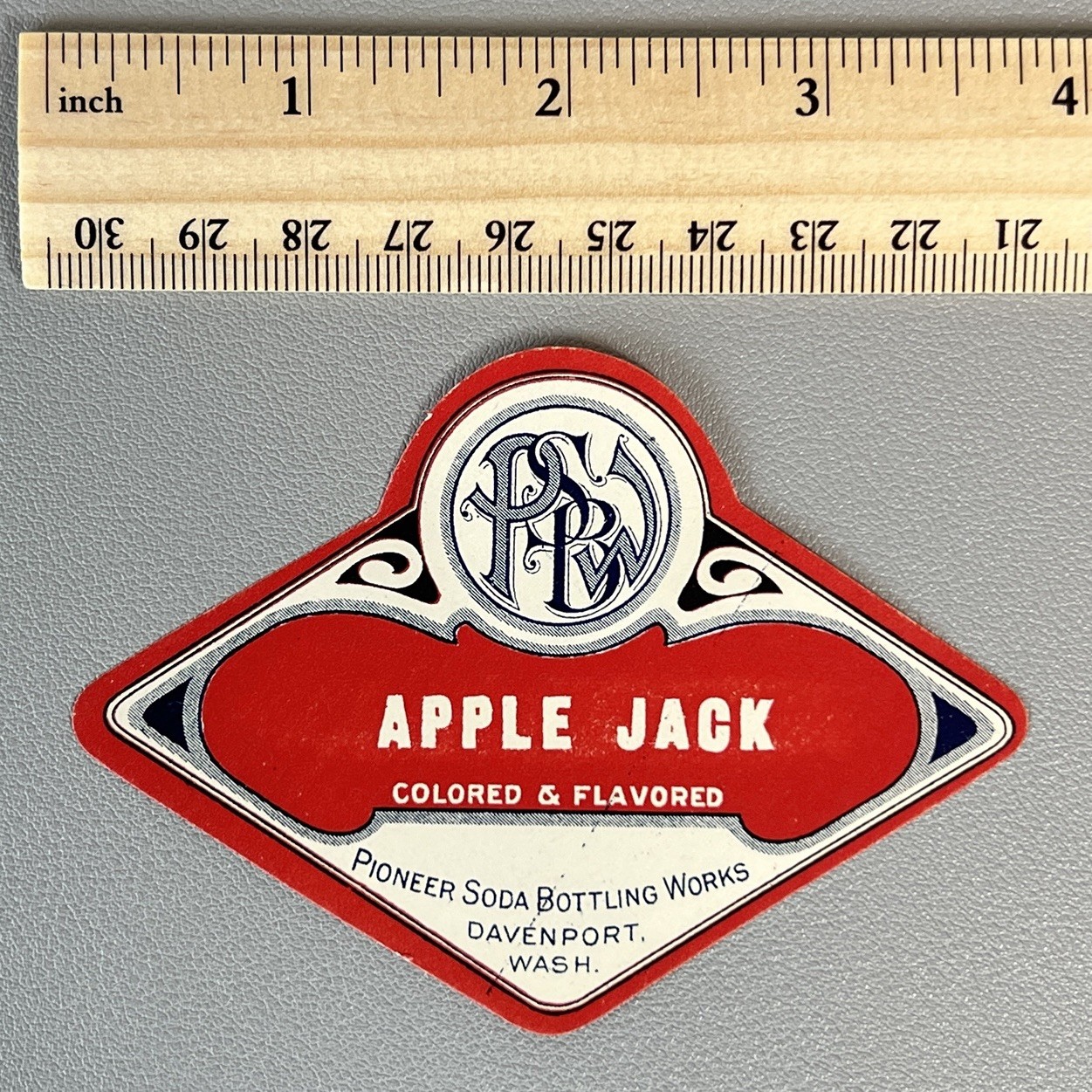 Vtg 1920s-30s NOS Pioneer Soda Bottling Works Apple Jack Label Davenport WA