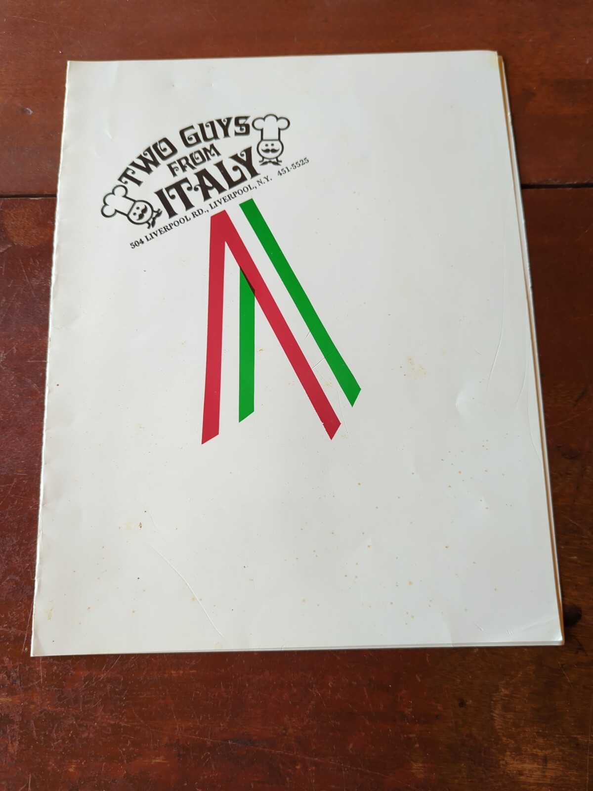 Vintage Two Guys from Italy Restaurant Menu Liverpool New York