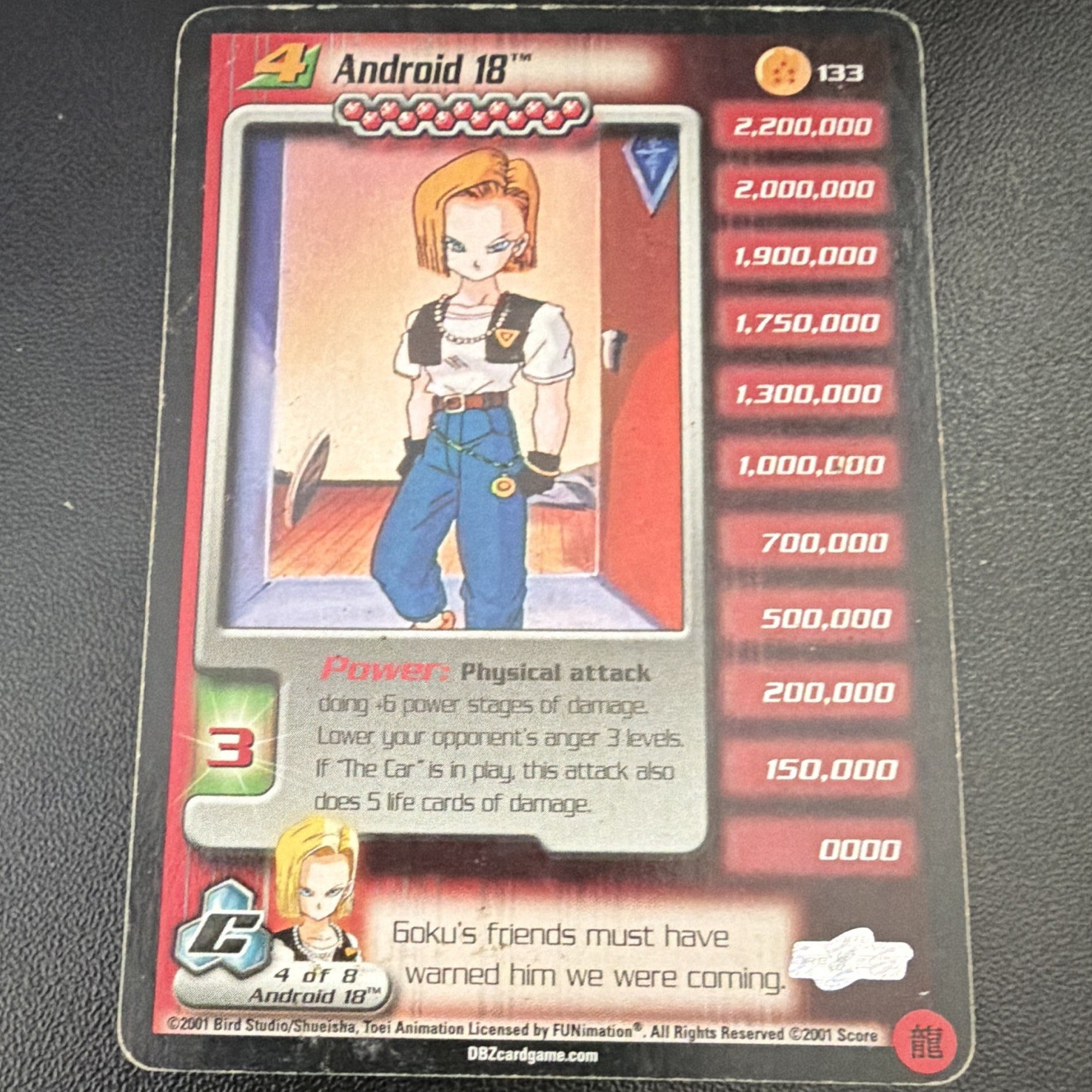 SCORE 2001 DBZ CCG Android 18 #133 Trading Card
