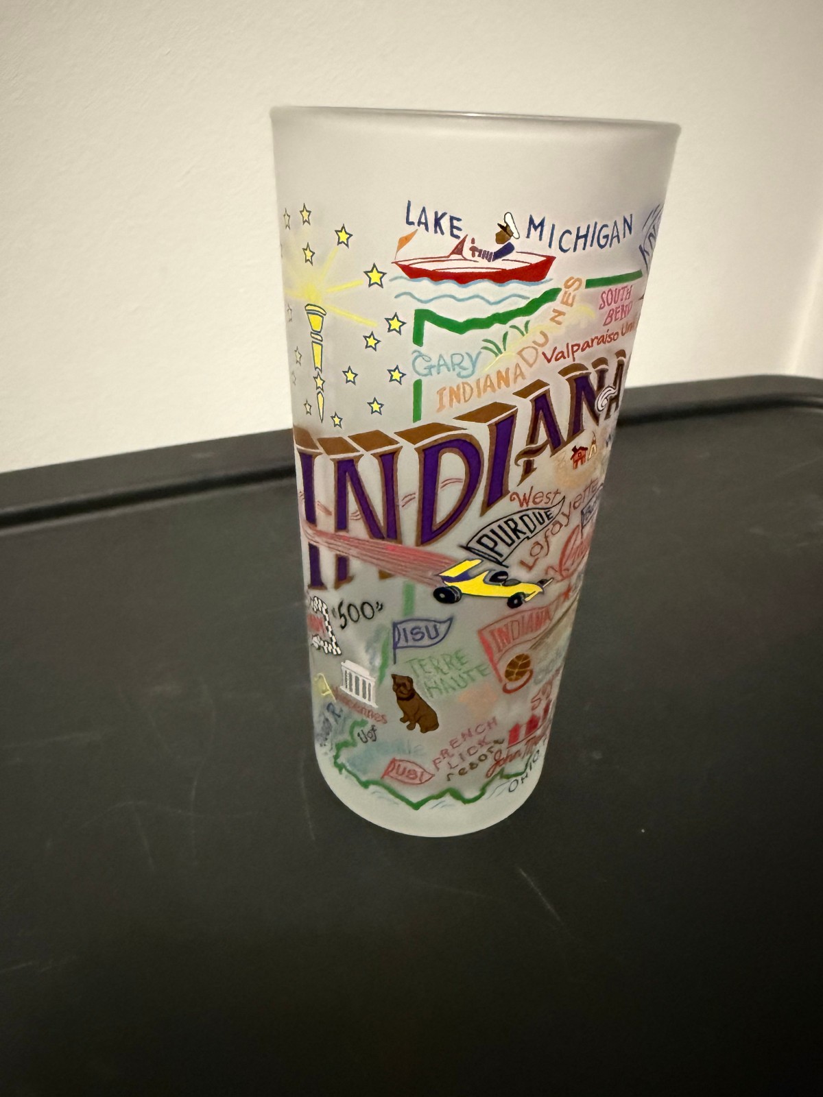 Indiana Map of State Novelty Drinking Cup; Catstudio Brand, Very Good Condition