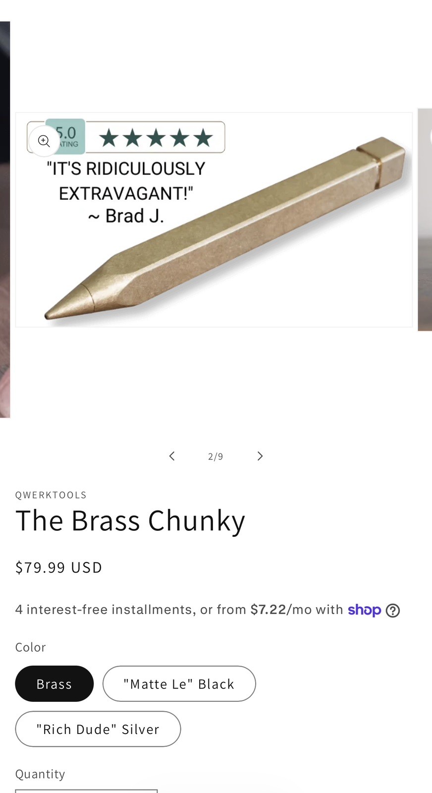 QWERTTOOLS The Brass Chunky Brass Ballpoint Pen, Solid Brass Construction QWERTTOOLS The Brass Chunky Brass Ballpoint Pen, Solid Brass Construction