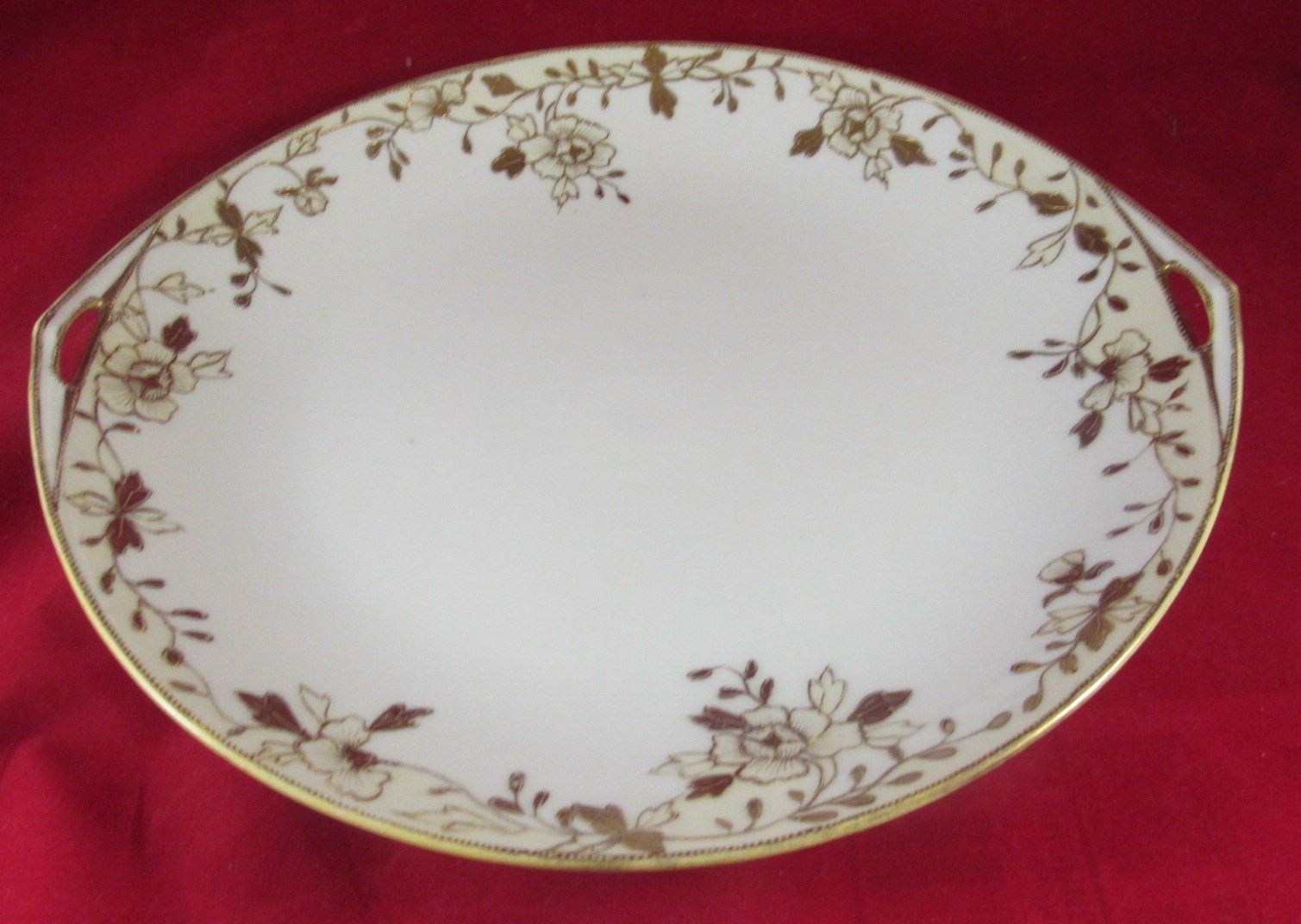 NIPPON HANDPAINTED GOLD RIMMED SERVING BOWL WITH HANDLES 11 NIPPON HANDPAINTED GOLD RIMMED SERVING BOWL WITH HANDLES 11