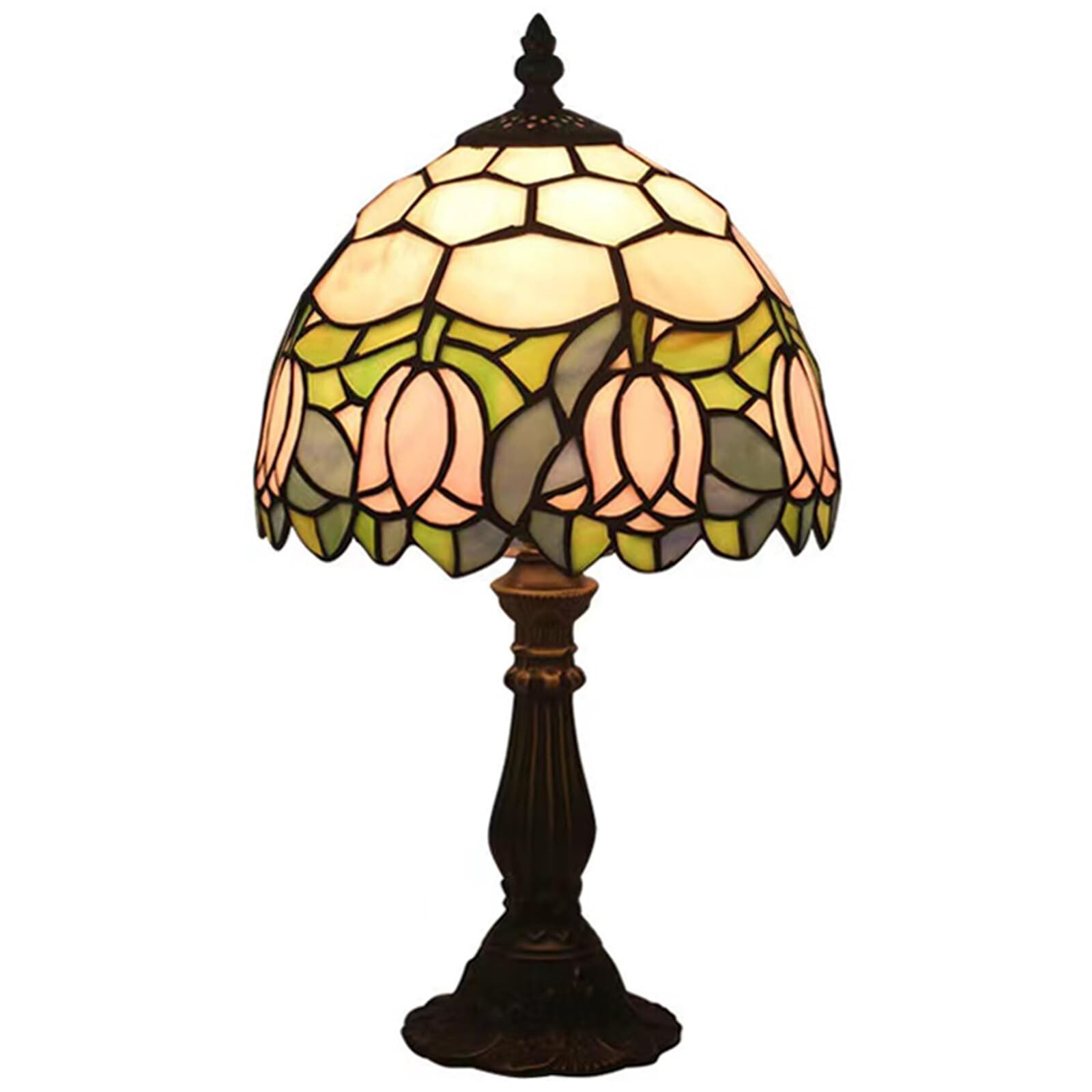 Tiffany Style Table Lamp, Pink Tulip Stained Glass Lamp, 8 Inch Small Antique...